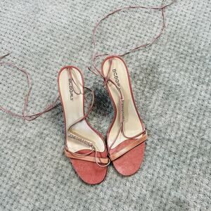 vtg bcbg retro y2k light pink strappy ankle laceup kitten heel formal going out